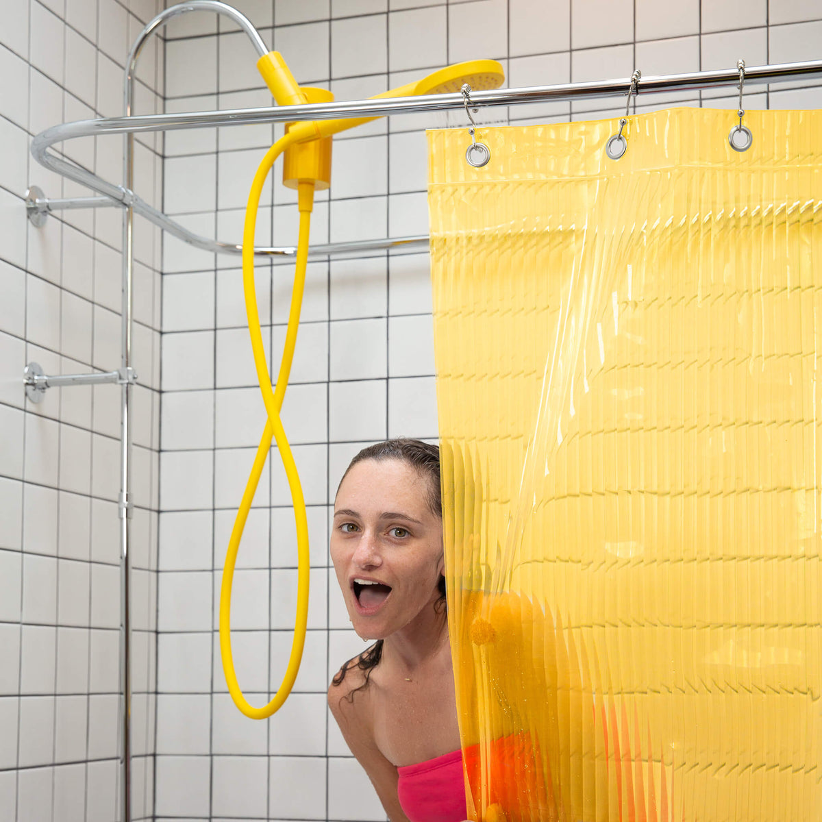 Yellow Fluted Shower Curtain